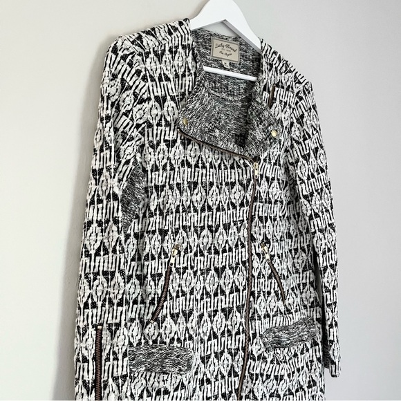 Lucky Brand Women’s Full Zip Geometric Sweater Jacket Black White‎ Size Medium - Picture 3 of 8
